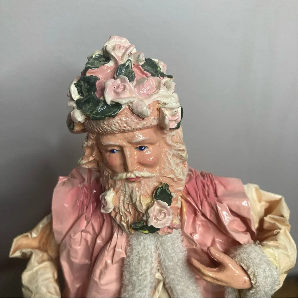 Vintage SILVESTRI Paper Mache Santa - Pink Father Christmas Tree Topper Decor